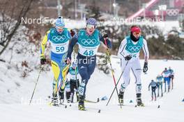 11.02.2018, Pyeongchang, Korea (KOR): Oleksii Krasovskyi (UKR), Snorri Eythor Einarsson (ISL), Dominik Bury (POL), (l-r)  - XXIII. Olympic Winter Games Pyeongchang 2018, cross-country, skiathlon men, Pyeongchang (KOR). www.nordicfocus.com. © Modica/NordicFocus. Every downloaded picture is fee-liable.