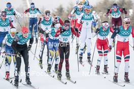10.02.2018, Pyeongchang, Korea (KOR): Victoria Carl (GER), Nathalie Von Siebenthal (SUI), Ingvild Flugstad Oestberg (NOR), Heidi Weng (NOR), Ebba Andersson (SWE), (l-r)  - XXIII. Olympic Winter Games Pyeong Chang 2018, cross-country, skiathlon women, Pyeong Chang (KOR). www.nordicfocus.com. © Modica/NordicFocus. Every downloaded picture is fee-liable.