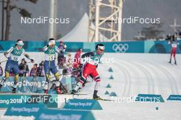 10.02.2018, Pyeongchang, Korea (KOR): Ebba Andersson (SWE), Charlotte Kalla (SWE), Marit Bjoergen (NOR), (l-r)  - XXIII. Olympic Winter Games Pyeong Chang 2018, cross-country, skiathlon women, Pyeong Chang (KOR). www.nordicfocus.com. © Modica/NordicFocus. Every downloaded picture is fee-liable.