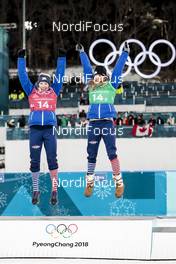 21.02.2018, Pyeongchang, Korea (KOR): Kikkan Randall (USA), Jessica Diggins (USA), (l-r) - XXIII. Olympic Winter Games Pyeongchang 2018, cross-country, team sprint,  Pyeongchang (KOR). www.nordicfocus.com. © Modica/NordicFocus. Every downloaded picture is fee-liable.