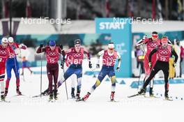 21.02.2018, Pyeongchang, Korea (KOR): Denis Spitsov (RUS), Erik Bjornsen (USA), Marcus Hellner (SWE), Sebastian Eisenlauer (GER), (l-r)  - XXIII. Olympic Winter Games Pyeongchang 2018, cross-country, team sprint,  Pyeongchang (KOR). www.nordicfocus.com. © Modica/NordicFocus. Every downloaded picture is fee-liable.