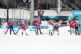 21.02.2018, Pyeongchang, Korea (KOR): Maurice Manificat (FRA), Martin Johnsrud Sundby (NOR), Denis Spitsov (RUS), Marcus Hellner (SWE), (l-r)  - XXIII. Olympic Winter Games Pyeongchang 2018, cross-country, team sprint,  Pyeongchang (KOR). www.nordicfocus.com. © Modica/NordicFocus. Every downloaded picture is fee-liable.