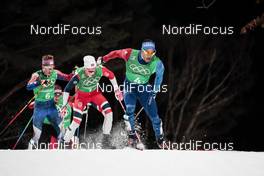 21.02.2018, Pyeongchang, Korea (KOR): Simeon Hamilton (USA), Johannes Hoesflot Klaebo (NOR), Richard Jouve (FRA), (l-r)  - XXIII. Olympic Winter Games Pyeongchang 2018, cross-country, team sprint,  Pyeongchang (KOR). www.nordicfocus.com. © Modica/NordicFocus. Every downloaded picture is fee-liable.