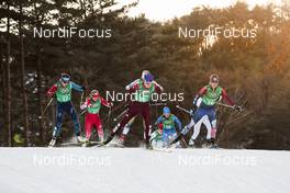 21.02.2018, Pyeongchang, Korea (KOR): Coraline Thomas Hugue (FRA), Dahria Beatty (CAN), +15-3+, Jessica Diggins (USA), (l-r)  - XXIII. Olympic Winter Games Pyeongchang 2018, cross-country, team sprint,  Pyeongchang (KOR). www.nordicfocus.com. © Modica/NordicFocus. Every downloaded picture is fee-liable.