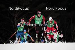 21.02.2018, Pyeongchang, Korea (KOR): Dario Cologna (SUI), Johannes Hoesflot Klaebo (NOR), Simeon Hamilton (USA), (l-r)  - XXIII. Olympic Winter Games Pyeongchang 2018, cross-country, team sprint,  Pyeongchang (KOR). www.nordicfocus.com. © Modica/NordicFocus. Every downloaded picture is fee-liable.