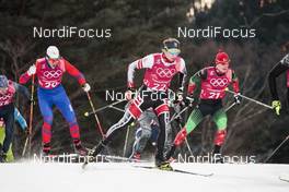 21.02.2018, Pyeongchang, Korea (KOR): Martin Jaks (CZE), Michail Semenov (BLR), Bernhard Tritscher (AUT), (l-r)  - XXIII. Olympic Winter Games Pyeongchang 2018, cross-country, team sprint,  Pyeongchang (KOR). www.nordicfocus.com. © Modica/NordicFocus. Every downloaded picture is fee-liable.