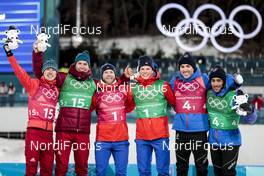 21.02.2018, Pyeongchang, Korea (KOR): Denis Spitsov (RUS), Alexander Bolshunov (RUS), Martin Johnsrud Sundby (NOR), Johannes Hoesflot Klaebo (NOR), Maurice Manificat (FRA), Richard Jouve (FRA), (l-r) - XXIII. Olympic Winter Games Pyeongchang 2018, cross-country, team sprint,  Pyeongchang (KOR). www.nordicfocus.com. © Modica/NordicFocus. Every downloaded picture is fee-liable.