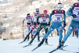 12.01.2018, Val di Fiemme, Italy (ITA): Vinzenz Geiger (GER), Philipp Orter (AUT), Francois Braud (FRA), (l-r)  - FIS world cup nordic combined, individual gundersen HS134/10km, Val di Fiemme (ITA). www.nordicfocus.com. © Modica/NordicFocus. Every downloaded picture is fee-liable.