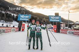 13.01.2018, Val di Fiemme, Italy (ITA): Vinzenz Geiger (GER), Eric Frenzel (GER), (l-r)  - FIS world cup nordic combined, team sprint HS134/2x7.5km, Val di Fiemme (ITA). www.nordicfocus.com. © Modica/NordicFocus. Every downloaded picture is fee-liable.