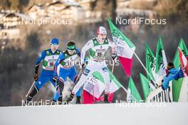 13.01.2018, Val di Fiemme, Italy (ITA): Karl-August Tiirmaa (EST), Dmytro Mazurchuk (UKR), Adam Cieslar (POL), (l-r)  - FIS world cup nordic combined, team sprint HS134/2x7.5km, Val di Fiemme (ITA). www.nordicfocus.com. © Modica/NordicFocus. Every downloaded picture is fee-liable.