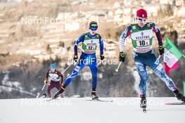 13.01.2018, Val di Fiemme, Italy (ITA): Arttu Maekiaho (FIN), Bryan Fletcher (USA), (l-r)  - FIS world cup nordic combined, team sprint HS134/2x7.5km, Val di Fiemme (ITA). www.nordicfocus.com. © Modica/NordicFocus. Every downloaded picture is fee-liable.
