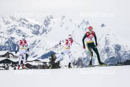 28.01.2018, Seefeld, Austria (AUT): Joergen Graabak (NOR), Espen Andersen (NOR), Vinzenz Geiger (GER), (l-r)  - FIS world cup nordic combined, individual gundersen HS109/15km, Seefeld (AUT). www.nordicfocus.com. © Modica/NordicFocus. Every downloaded picture is fee-liable.