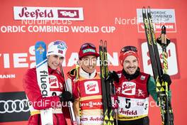 28.01.2018, Seefeld, Austria (AUT): Jarl Magnus Riiber (NOR), Akito Watabe (JPN), Fabian Riessle (GER), (l-r) - FIS world cup nordic combined, individual gundersen HS109/15km, Seefeld (AUT). www.nordicfocus.com. © Modica/NordicFocus. Every downloaded picture is fee-liable.