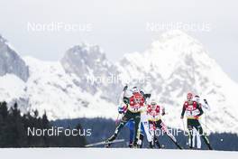 28.01.2018, Seefeld, Austria (AUT): Eric Frenzel (GER), Mario Seidl (AUT), Vinzenz Geiger (GER), (l-r)  - FIS world cup nordic combined, individual gundersen HS109/15km, Seefeld (AUT). www.nordicfocus.com. © Modica/NordicFocus. Every downloaded picture is fee-liable.