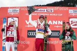 28.01.2018, Seefeld, Austria (AUT): Akito Watabe (JPN), Jarl Magnus Riiber (NOR), Fabian Riessle (GER), (l-r) - FIS world cup nordic combined, individual gundersen HS109/15km, Seefeld (AUT). www.nordicfocus.com. © Modica/NordicFocus. Every downloaded picture is fee-liable.