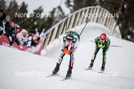 04.03.2018, Lahti, Finland (FIN): Franz-Josef Rehrl (AUT), Fabian Riessle (GER), (l-r)  - FIS world cup nordic combined, individual gundersen HS130/10km, Lahti (FIN). www.nordicfocus.com. © Modica/NordicFocus. Every downloaded picture is fee-liable.