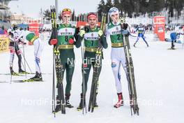 04.03.2018, Lahti, Finland (FIN): Vinzenz Geiger (GER), Johannes Rydzek (GER), Joergen Graabak (NOR), (l-r)  - FIS world cup nordic combined, individual gundersen HS130/10km, Lahti (FIN). www.nordicfocus.com. © Modica/NordicFocus. Every downloaded picture is fee-liable.