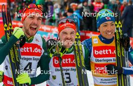 18.03.2018, Klingenthal, Germany (GER): Johannes Rydzek (GER), Fabian Riessle (GER), Akito Watabe (JPN) (l-r)  - FIS world cup nordic combined, individual gundersen HS140/10km, Klingenthal (GER). www.nordicfocus.com. © Volk/NordicFocus. Every downloaded picture is fee-liable.