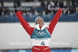 14.02.2018, Pyeongchang, Korea (KOR): Akito Watabe (JPN), Eric Frenzel (GER), Lukas Klapfer (AUT) - XXIII. Olympic Winter Games Pyeongchang 2018, nordic combined, individual gundersen HS109/10km, Pyeongchang (KOR). www.nordicfocus.com. © Thibaut/NordicFocus. Every downloaded picture is fee-liable.