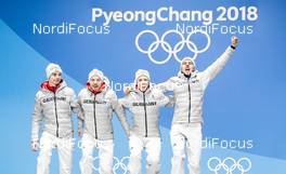 23.02.2018, Pyeongchang, Korea (KOR): Vinzenz Geiger (GER), Fabian Riessle (GER), Eric Frenzel (GER), Johannes Rydzek (GER), (l-r) - XXIII. Olympic Winter Games Pyeongchang 2018, nordic combined, medals, Pyeongchang (KOR). www.nordicfocus.com. © Modica/NordicFocus. Every downloaded picture is fee-liable.
