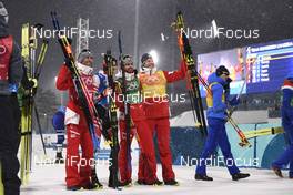 22.02.2018, Pyeongchang, Korea (KOR): Wilhelm Denifl (AUT), Mario Seidl (AUT), Lukas Klapfer (AUT), Bernhard Gruber (AUT) - XXIII. Olympic Winter Games Pyeongchang 2018, nordic combined, team HS140/4x5km, Pyeongchang (KOR). www.nordicfocus.com. © Thibaut/NordicFocus. Every downloaded picture is fee-liable.
