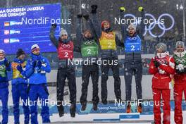 22.02.2018, Pyeongchang, Korea (KOR): Vinzenz Geiger (GER), Fabian Riessle (GER), Eric Frenzel (GER), Johannes Rydzek (GER) - XXIII. Olympic Winter Games Pyeongchang 2018, nordic combined, team HS140/4x5km, Pyeongchang (KOR). www.nordicfocus.com. © Thibaut/NordicFocus. Every downloaded picture is fee-liable.