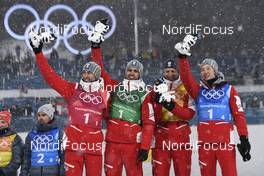 22.02.2018, Pyeongchang, Korea (KOR): Wilhelm Denifl (AUT), Lukas Klapfer (AUT), Bernhard Gruber (AUT), Mario Seidl (AUT) - XXIII. Olympic Winter Games Pyeongchang 2018, nordic combined, team HS140/4x5km, Pyeongchang (KOR). www.nordicfocus.com. © Thibaut/NordicFocus. Every downloaded picture is fee-liable.
