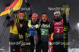 22.02.2018, Pyeongchang, Korea (KOR): Eric Frenzel (GER), Johannes Rydzek (GER), Fabian Riessle (GER), Vinzenz Geiger (GER) - XXIII. Olympic Winter Games Pyeongchang 2018, nordic combined, team HS140/4x5km, Pyeongchang (KOR). www.nordicfocus.com. © Thibaut/NordicFocus. Every downloaded picture is fee-liable.