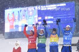 22.02.2018, Pyeongchang, Korea (KOR): Jan Schmid (NOR), Espen Andersen (NOR), Jarl Magnus Riiber (NOR), Joergen Graabak (NOR) - XXIII. Olympic Winter Games Pyeongchang 2018, nordic combined, team HS140/4x5km, Pyeongchang (KOR). www.nordicfocus.com. © Thibaut/NordicFocus. Every downloaded picture is fee-liable.