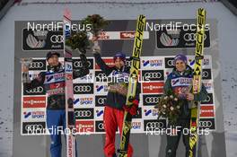 04.01.2018, Innsbruck, Austria (AUT): Daniel Andre Tande (NOR), Kamil Stoch (POL), Andreas Wellinger (GER), (l-r) - FIS world cup ski jumping, four hills tournament, individual HS130, Innsbruck (AUT). www.nordicfocus.com. © Thibaut/NordicFocus. Every downloaded picture is fee-liable.