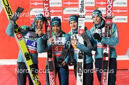21.01.2018, Oberstdorf, Germany (GER): Peter Prevc (SLO), Jernej Damjan (SLO), Domen Prevc (SLO), Anze Semenic (SLO), (l-r) - FIS ski flying world championships, team HS225, Oberstdorf (GER). www.nordicfocus.com. © Rauschendorfer/NordicFocus. Every downloaded picture is fee-liable.