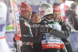 21.01.2018, Oberstdorf, Germany (GER): Andreas Stjernen (NOR), Johann Andre Forfang (NOR), Daniel Andre Tande (NOR), Robert Johansson (NOR), (l-r)  - FIS ski flying world championships, team HS225, Oberstdorf (GER). www.nordicfocus.com. © Rauschendorfer/NordicFocus. Every downloaded picture is fee-liable.