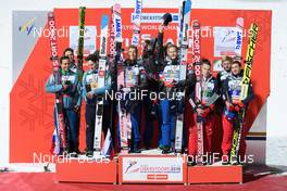 21.01.2018, Oberstdorf, Germany (GER): SLO, NOR, POL (l-r) - FIS ski flying world championships, team HS225, Oberstdorf (GER). www.nordicfocus.com. © Rauschendorfer/NordicFocus. Every downloaded picture is fee-liable.