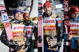 27.01.2018, Zakopane, Poland (POL): Johann Andre Forfang (NOR), Marius Lindvik (NOR), Andreas Stjernen (NOR), Markus Eisenbichler (GER) - FIS world cup ski jumping, team HS140, Zakopane (POL). www.nordicfocus.com. © Tumashov/NordicFocus. Every downloaded picture is fee-liable.