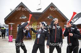 27.01.2018, Zakopane, Poland (POL): Andreas Schuler (SUI), Killian Peier (SUI), Gregor Deschwanden (SUI), Simon Ammann (SUI) - FIS world cup ski jumping, team HS140, Zakopane (POL). www.nordicfocus.com. © Tumashov/NordicFocus. Every downloaded picture is fee-liable.