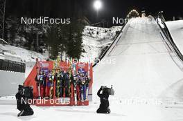 03.03.2018, Lahti, Finland (FIN): Maciej Kot (POL), Stefan Hula (POL), Dawid Kubacki (POL), Kamil Stoch (POL), Karl Geiger (GER), Markus Eisenbichler (GER), Richard Freitag (GER), Andreas Wellinger (GER), Andreas Stjernen (NOR), Daniel Andre Tande (NOR), Johann Andre Forfang (NOR), Robert Johansson (NOR), (l-r) - FIS world cup ski jumping, team HS130, Lahti (FIN). www.nordicfocus.com. © Thibaut/NordicFocus. Every downloaded picture is fee-liable.