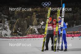 17.02.2018, Pyeongchang, Korea (KOR): Andreas Wellinger (GER), Kamil Stoch (POL), Robert Johansson (NOR) - XXIII. Olympic Winter Games Pyeongchang 2018, ski jumping, individual HS140, Pyeongchang (KOR). www.nordicfocus.com. © Thibaut/NordicFocus. Every downloaded picture is fee-liable.