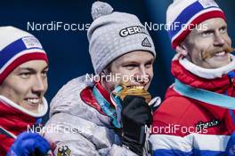10.02.2018, Pyeongchang, Korea (KOR): Johann Andre Forfang (NOR), Andreas Wellinger (GER), Robert Johansson (NOR), (l-r) - XXIII. Olympic Winter Games Pyeongchang 2018, ski jumping, medals, Pyeongchang (KOR). www.nordicfocus.com. © Modica/NordicFocus. Every downloaded picture is fee-liable.