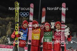 19.02.2018, Pyeongchang, Korea (KOR): Daniel Andre Tande (NOR), Andreas Stjernen (NOR), Johann Andre Forfang (NOR), Robert Johansson (NOR) - XXIII. Olympic Winter Games Pyeongchang 2018, ski jumping, team HS140, Pyeongchang (KOR). www.nordicfocus.com. © Thibaut/NordicFocus. Every downloaded picture is fee-liable.