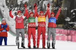19.02.2018, Pyeongchang, Korea (KOR): Maciej Kot (POL), Stefan Hula (POL), Dawid Kubacki (POL), Kamil Stoch (POL), (l-r) - XXIII. Olympic Winter Games Pyeongchang 2018, ski jumping, team HS140, Pyeongchang (KOR). www.nordicfocus.com. © Thibaut/NordicFocus. Every downloaded picture is fee-liable.