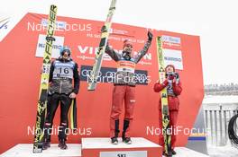 11.03.2018, Oslo, Norway (NOR): Daniela Iraschko-Stolz (AUT), Maren Lundby (NOR), Yuki Ito (JPN), (l-r) - FIS world cup ski jumping ladies, individual HS134, Oslo (NOR). www.nordicfocus.com. © Thibaut/NordicFocus. Every downloaded picture is fee-liable.