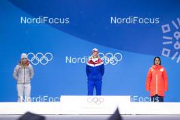 13.02.2018, Pyeongchang, Korea (KOR): Katharina Althaus (GER), Maren Lundby (NOR), Sara Takanashi (JPN), (l-r)  - XXIII. Olympic Winter Games Pyeongchang 2018, ski jumping ladies, medals,  Pyeongchang (KOR). www.nordicfocus.com. © Manzoni/NordicFocus. Every downloaded picture is fee-liable.