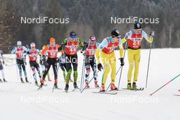 13.01.2018, Seefeld, Austria (AUT): Ermil Vokuev (RUS), Oeystein Pettersen (NOR), Stian Hoelgaard (NOR), Torleif Syrstad (NOR), (l-r)  - Visma Ski Classics Kaiser Maximilian Lauf, Seefeld (AUT). www.nordicfocus.com. © Rauschendorfer/NordicFocus. Every downloaded picture is fee-liable.