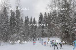 18.02.2018, Tartu, Estonia (EST): LINARD Kindschi (SUI), ADRIEN Mougel (FRA), FABIAN Schaad (SUI), JOOSEP Karlson (EST), JOERI Kindschi (SUI), IVAN Perrilat-Boiteux (FRA) - FIS World Loppet Tartu Marathon, Tartu (EST). www.nordicfocus.com. © Tumashov/NordicFocus. Every downloaded picture is fee-liable.