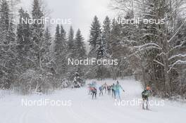 18.02.2018, Tartu, Estonia (EST): LINARD Kindschi (SUI), ADRIEN Mougel (FRA), FABIAN Schaad (SUI), JOOSEP Karlson (EST), JOERI Kindschi (SUI) - FIS World Loppet Tartu Marathon, Tartu (EST). www.nordicfocus.com. © Tumashov/NordicFocus. Every downloaded picture is fee-liable.