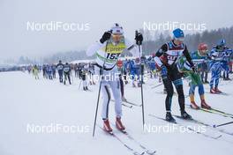 04.03.2018, Mora, Sweden (SWE): Espen Harald Bjerke (NOR), Lina Korsgren (SWE), (l-r) - Visma Ski Classics, 94th Vasaloppet, Mora (SWE). www.nordicfocus.com. © Manzoni/NordicFocus. Every downloaded picture is fee-liable.