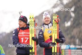 21.01.2024, Antholz, Italy (ITA): Quentin Fillon Maillet (FRA), Johannes Thingnes Boe (NOR), (l-r) - IBU World Cup Biathlon, mass men, Antholz (ITA). www.nordicfocus.com. © Thibaut/NordicFocus. Every downloaded picture is fee-liable.