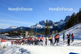 17.03.2024, Canmore, Canada (CAN): Emilien Jacquelin (FRA), Sebastian Samuelsson (SWE), Johannes Dale-Skjevdal (NOR), Tommaso Giacomel (ITA), Tarjei Boe (NOR), Sturla Holm Laegreid (NOR), Johannes Thingnes Boe (NOR), Vetle Sjaastad Christiansen (NOR), (l-r) - IBU World Cup Biathlon, mass men, Canmore (CAN). www.nordicfocus.com. © Manzoni/NordicFocus. Every downloaded picture is fee-liable.