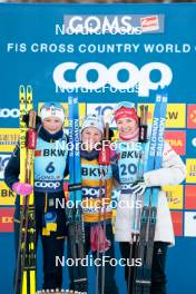 28.01.2024, Goms, Switzerland (SUI): Frida Karlsson (SWE), Jessie Diggins (USA), Nadine Faehndrich (SUI), (l-r)  - FIS world cup cross-country, mass, Goms (SUI). www.nordicfocus.com. © Modica/NordicFocus. Every downloaded picture is fee-liable.