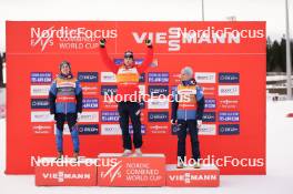 17.03.2024, Trondheim, Norway (NOR): Stefan Rettenegger (AUT), Jarl Magnus Riiber (NOR), Johannes Lamparter (AUT) , (l-r) - FIS world cup nordic combined men, cups, Trondheim (NOR). www.nordicfocus.com. © Thibaut/NordicFocus. Every downloaded picture is fee-liable.